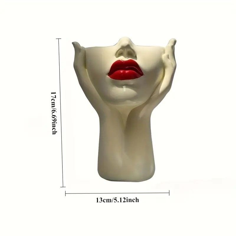 Gazing Muse — "Hands-on Beauty" Resin Brush Holder with Sculpted Bust Design.1 Piece Elegant Resin Makeup Brush Holder with Red Lips Design - Lightweight — image 5