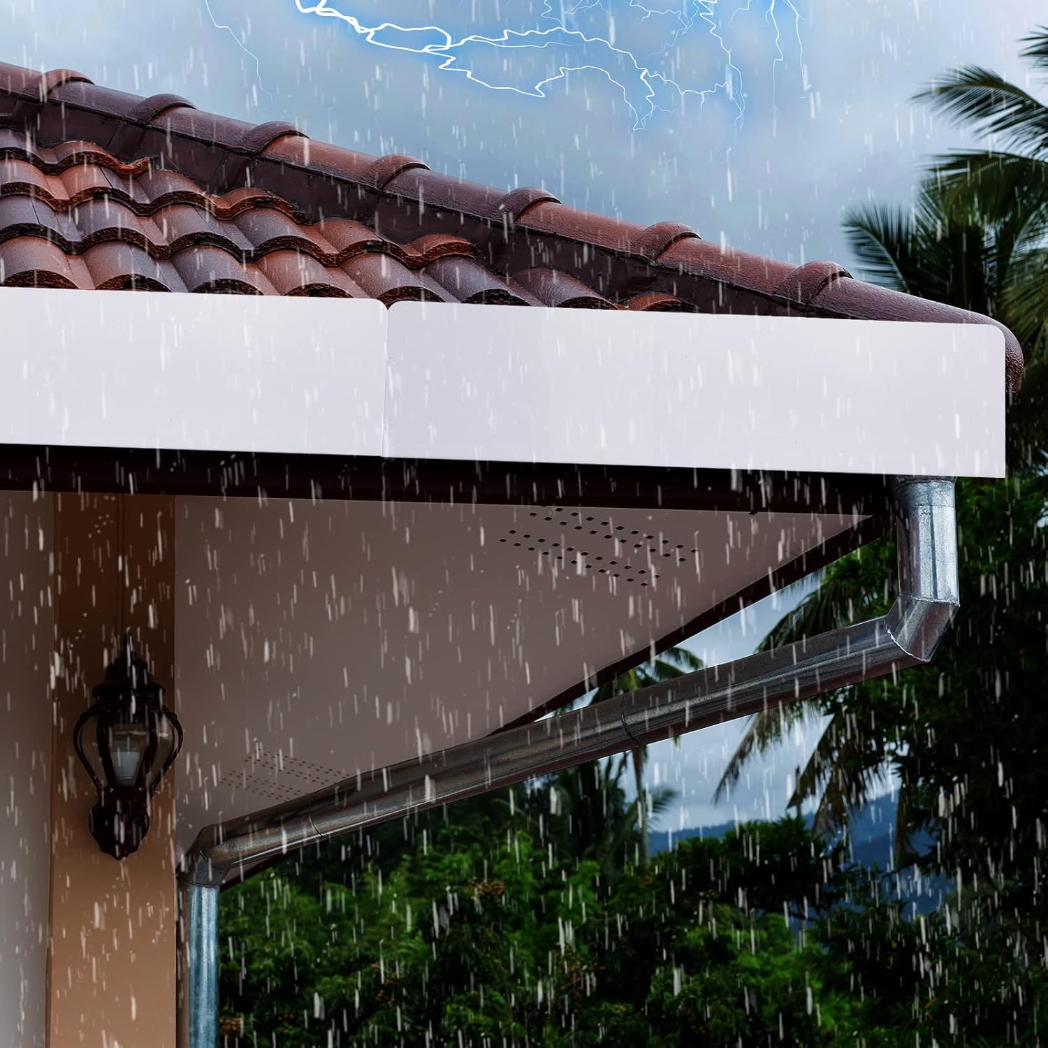Amylove 2 Pcs Rain Gutter Valley Splash Guards Downspout Diverter Roof Rain Diverter Roofing Gutter Guards with 20 Screws Gutters for House Residential Flat — image 5