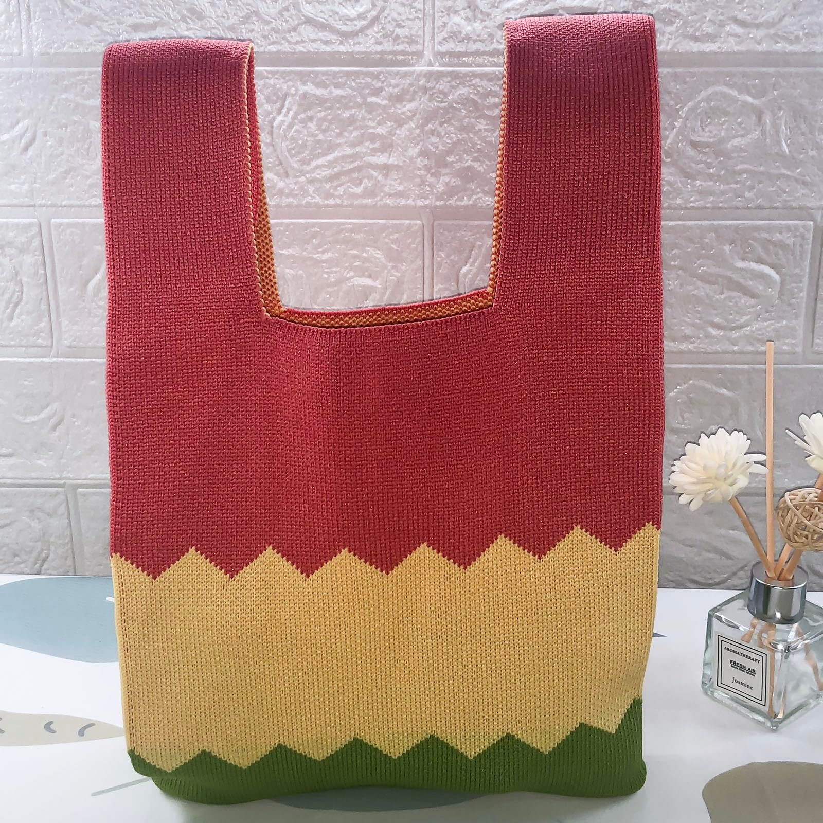 Women's Knit Wrist Bag, Fashionable and Minimalist Small Handbag, Portable Canvas Bag, Suitable for Shopping, Work, School — image 2