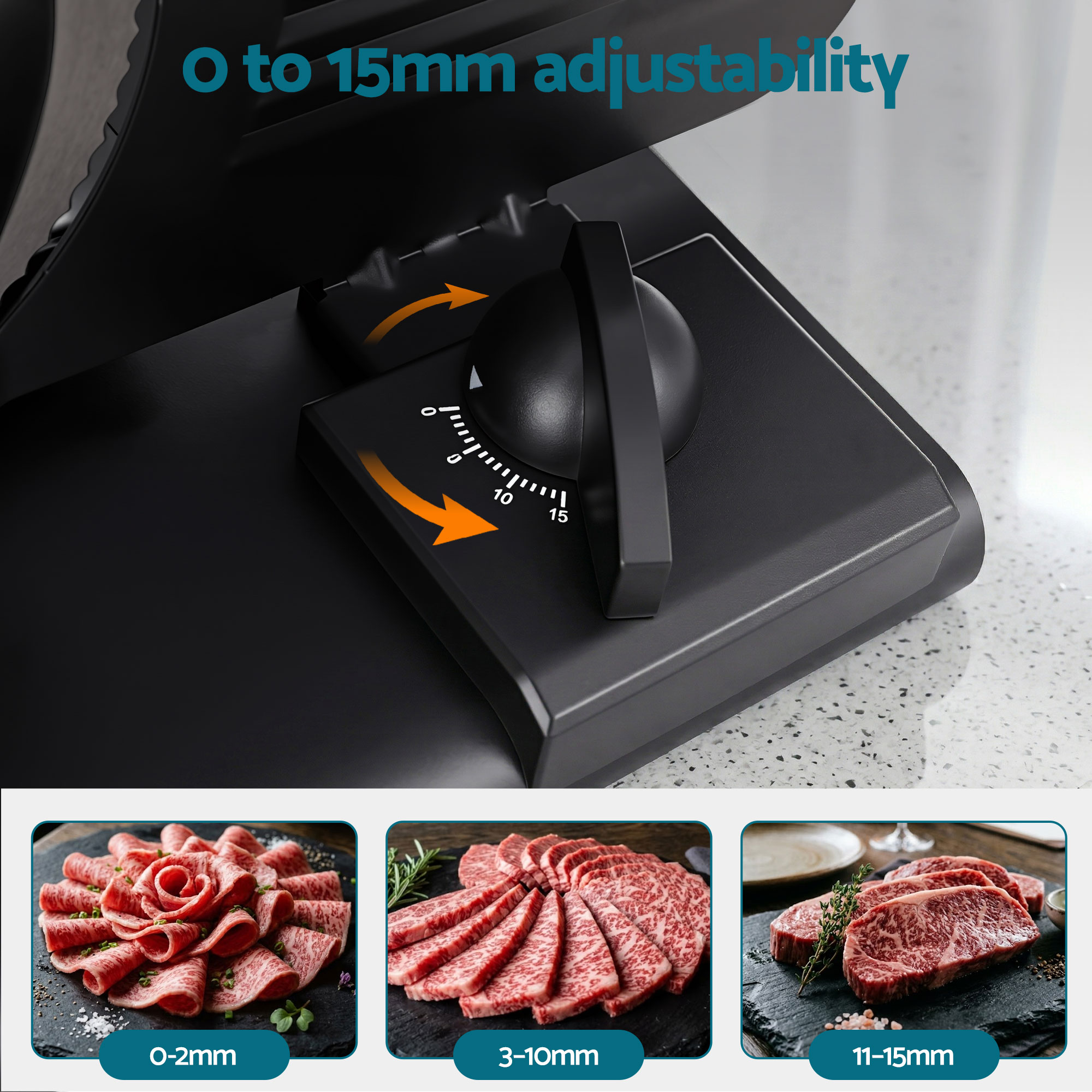 Devanti Meat Slicer Bread Vegetable, 200W Power 0-15mm Adjustable Easy Clean Stable Stainless Steel Blade Food Slicer for Kitchen Commercial, Black — image 5