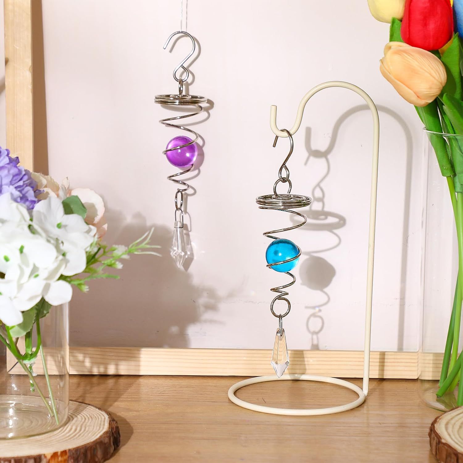 2 Pieces Gazing Ball Spiral Tail Decorative Wind Spinner Stabilizer Stainless Steel Indoor Outdoor Hanging Wind Ball Spinner with Hanging Swivel Hook or Garden โ image 2
