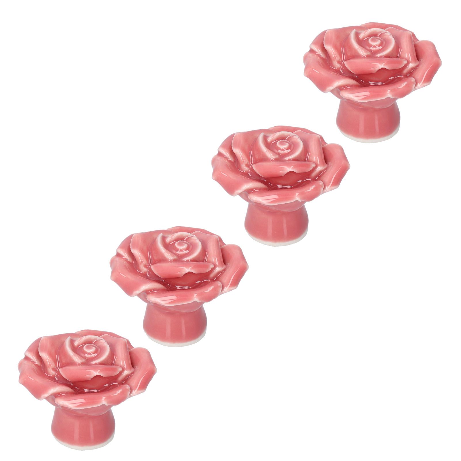 4 Set Rose Shaped Handle Modern Ceramic Cabinet Knob for Home Living Room BedroomPink โ image 3