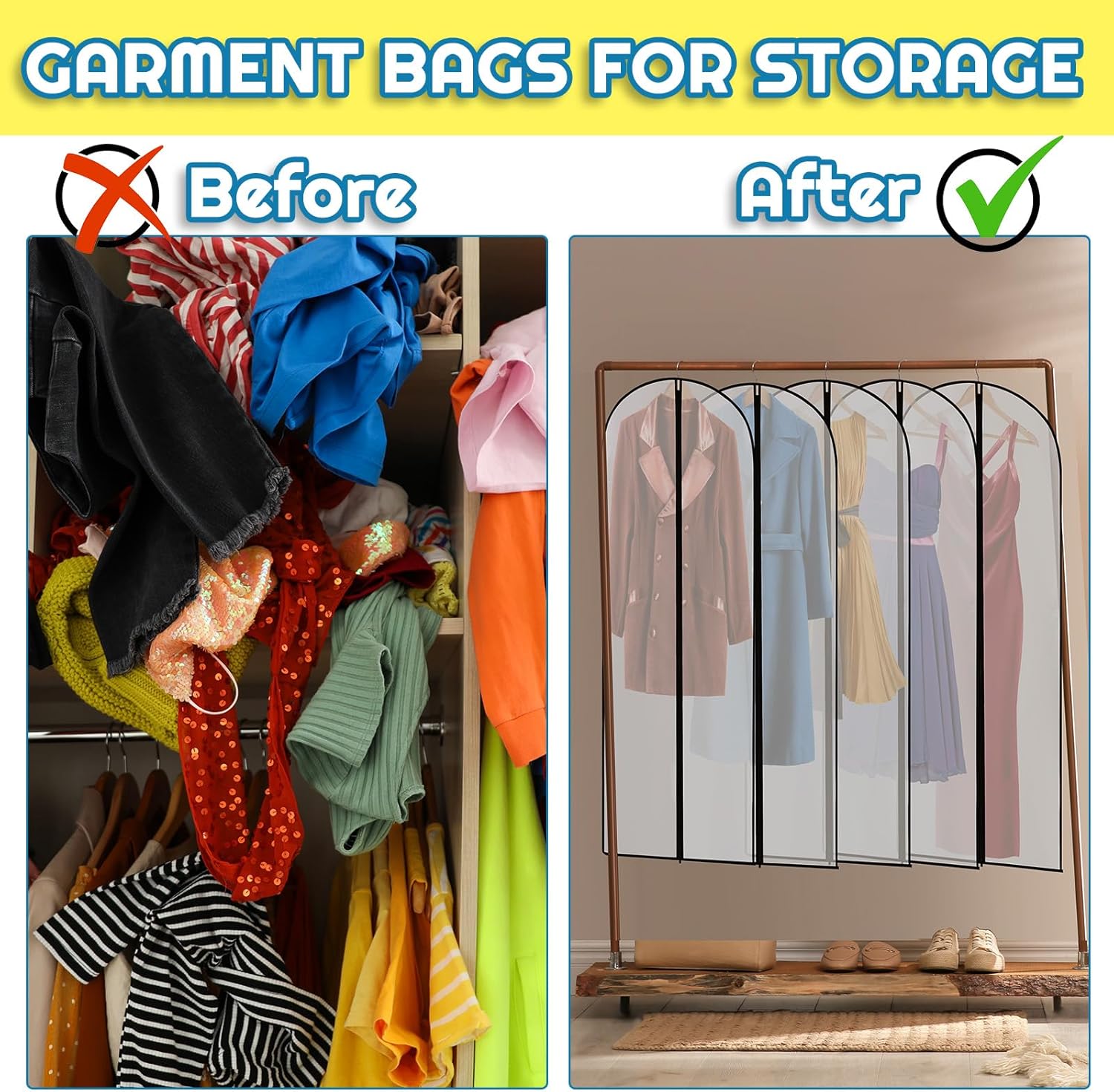 20 Pcs 24 × 72 Inch Garment Bags Bulk Hanging Clothes Storage Covers for Closet Organization Dustproof Transparent Dress Suit Bag Set Wedding Dresses Long — image 6