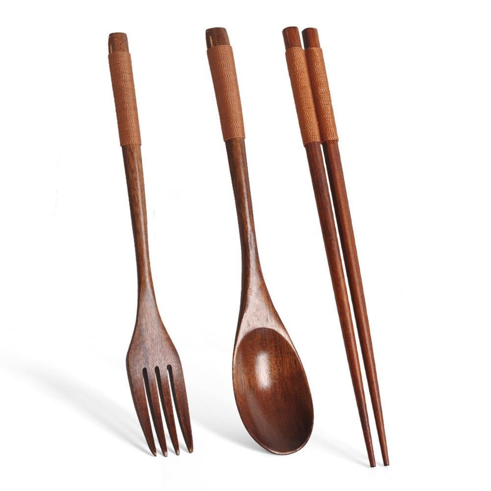 Japanese Natural Chopsticks Wooden Spoon Fork Cutlery Style Set BEST E2B9 — image 3
