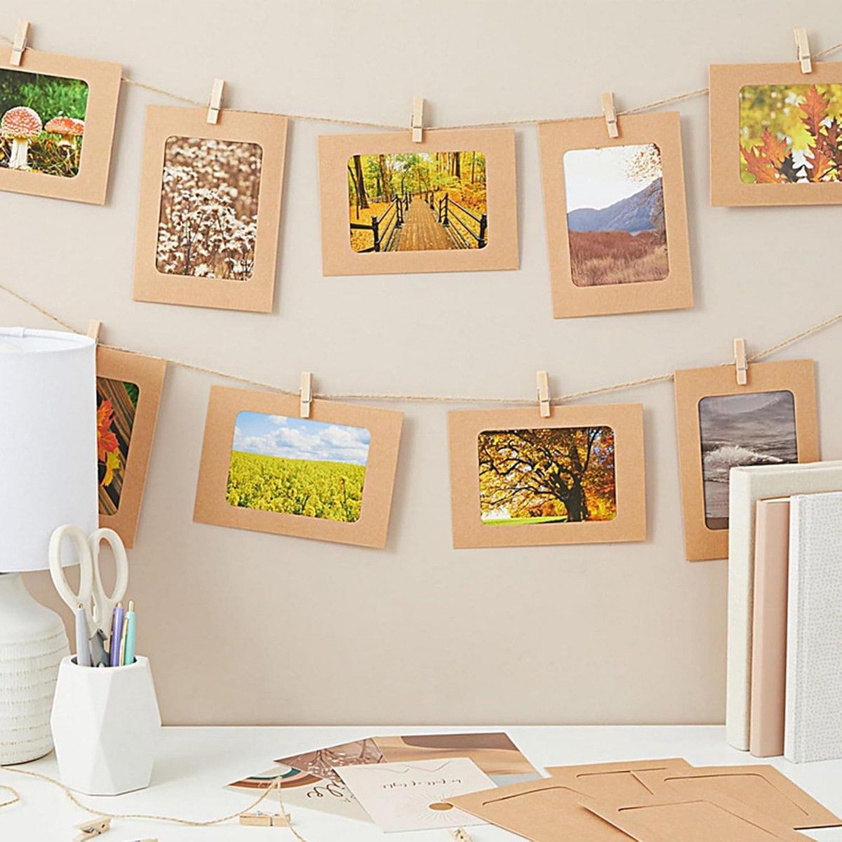20-Pack 5-Inch Kraft Paper Photo Frames with Wooden Clips and Hanging Twine for Wall Displays and Events — image 2