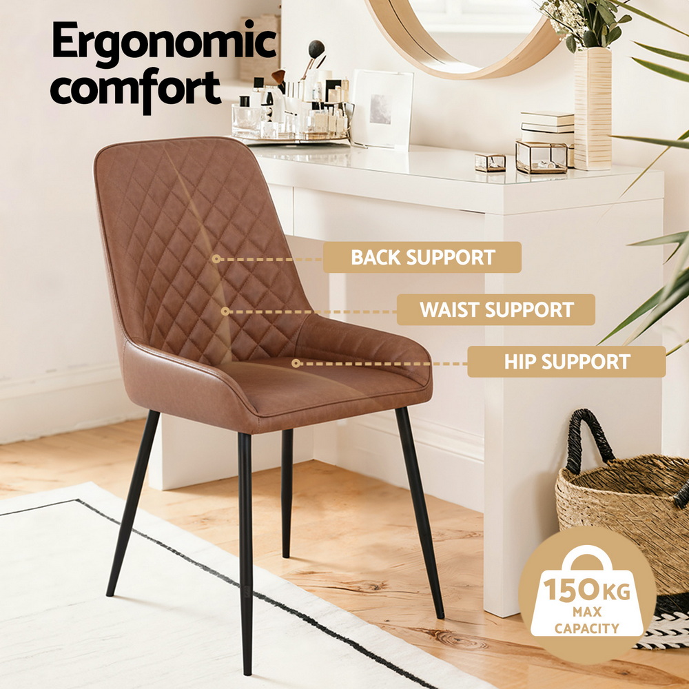 Artiss 4x Dining Chairs Retro PU Leather Kitchen Lounge Cafe Accent Chair Brown โ image 4