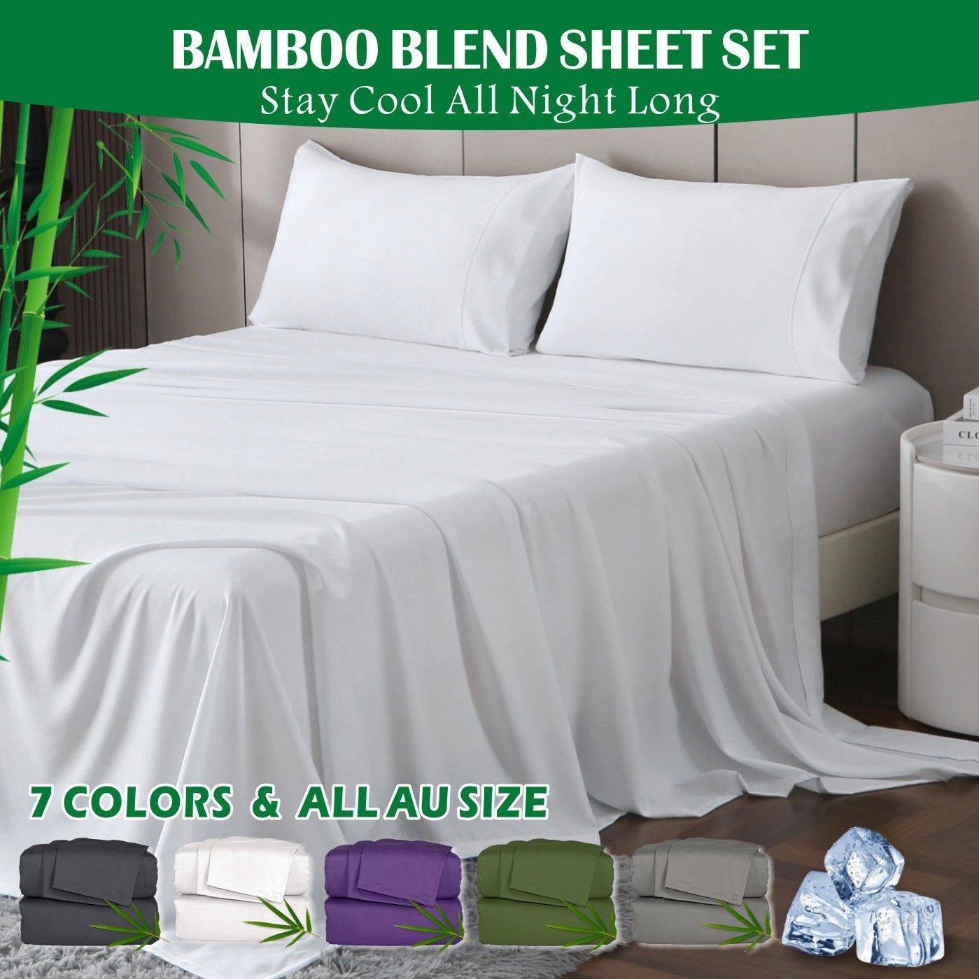 3 Piece Hotel Bamboo Cooling Sheet Set -Ultra Soft 2000TC Breathable Bed Sheets Set with 37 Centimetre Deep Pocket-Cooling Sheets for Hot Sleepers(White,King