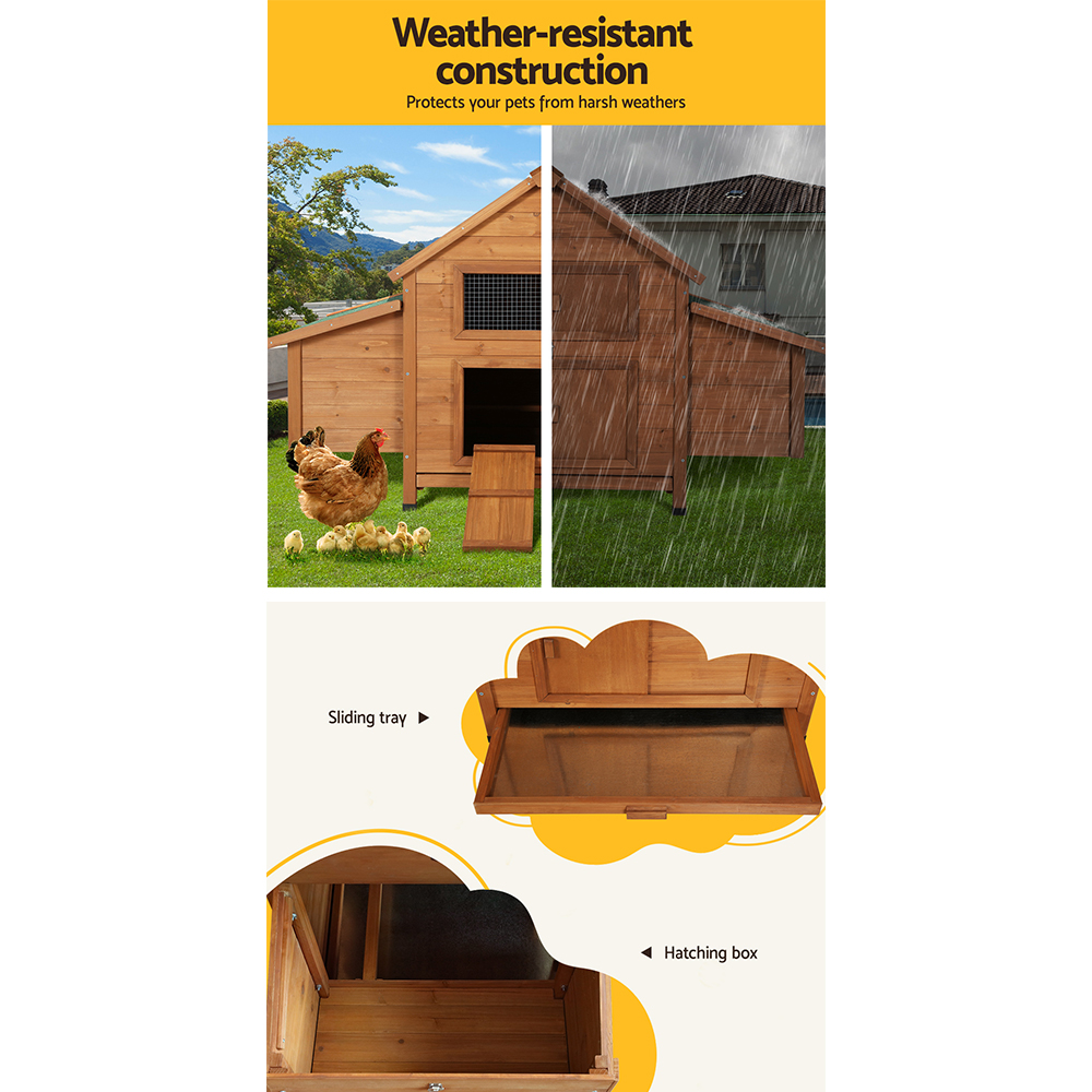 i.Pet Chicken Coop Rabbit Hutch 150cm x 68cm x 96cm Large Chicken Coop House Run Cage Wooden β image 6