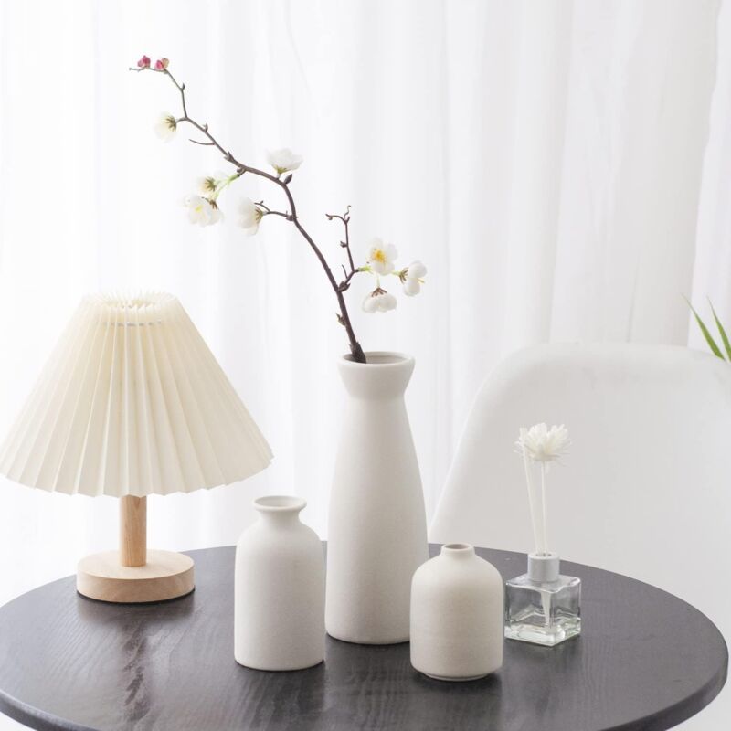 Ceramic Vase Set 3 Small Vase for Decoration for Wedding Table Party Living Office Bedroom Minimalist Bohemian Decoration, White — image 4