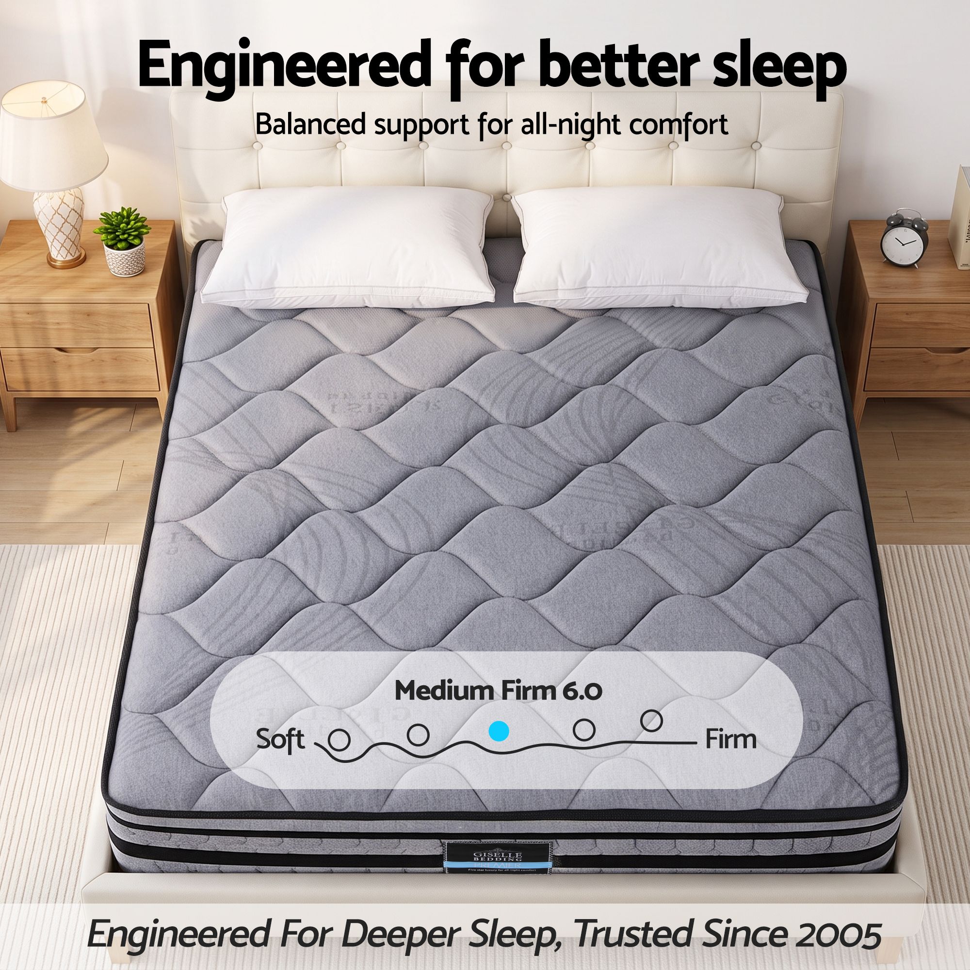 Giselle King 34cm Euro Top Pocket Spring Mattress with 2 Feather Down Pillows Set โ image 5