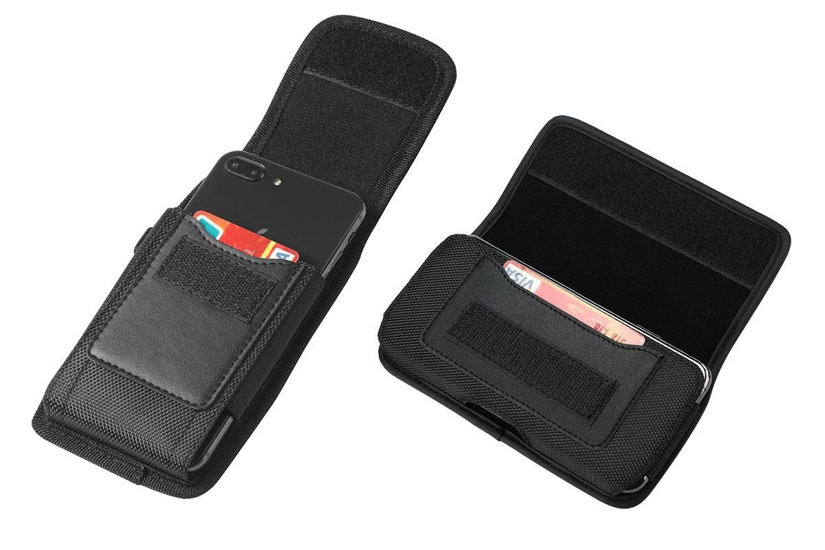 2Pcs Universal Black Oxford Cloth Phone Waist Pouch with Belt Clip and Card Holder Compatible with Most Smartphones - M — image 3