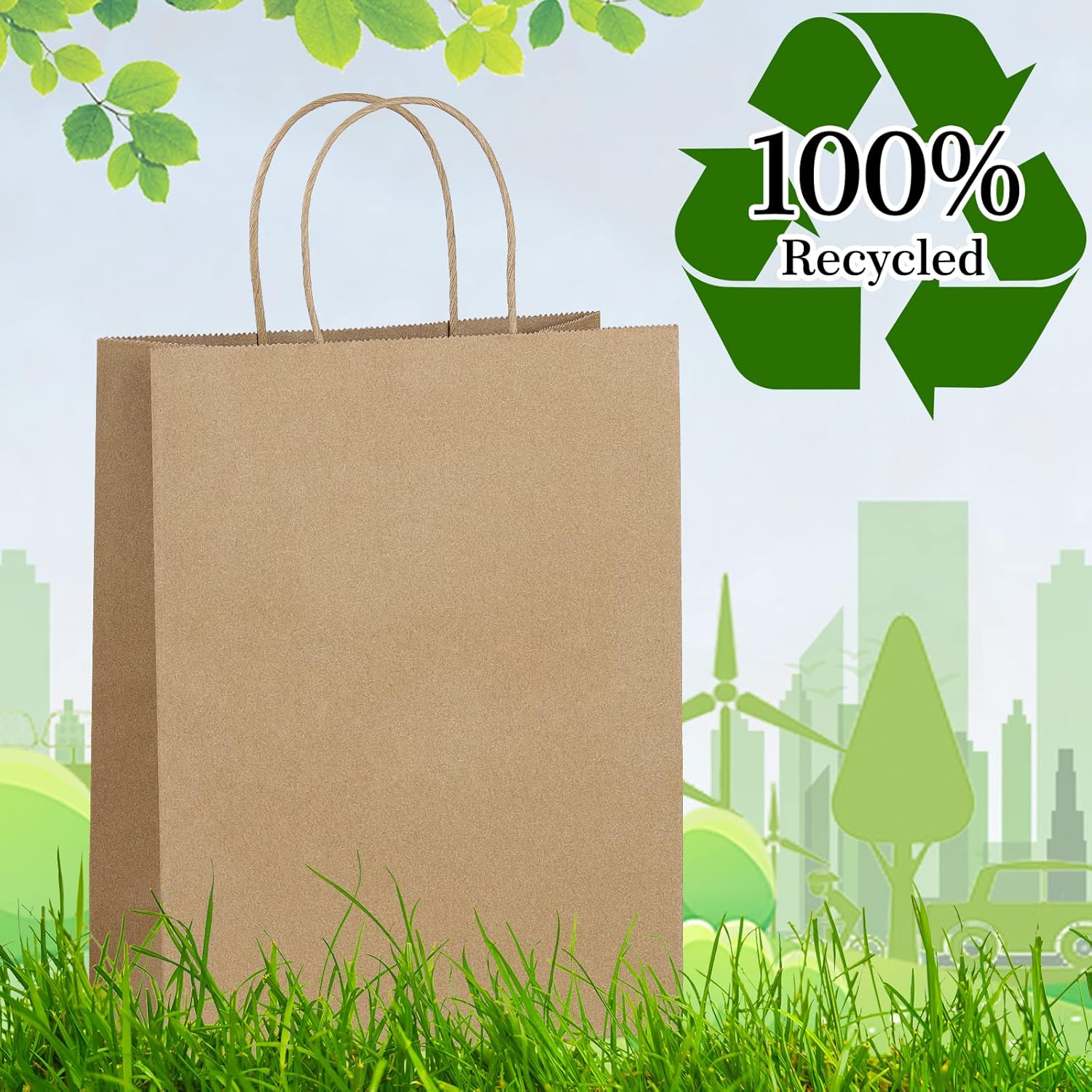 Eupako Kraft Shopping Bags 10x5x13 - 100 PCS Brown Paper With Handles, Gift Bulk, Party Favor, Merchandise, Retail — image 3