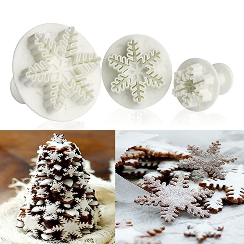 Set 3pcs Embossing Tool Snowflake Cutters for Cake Decorating Mini Plunger Mini Cookies Snowflake Cutter Plunger Snowflake โ image 2