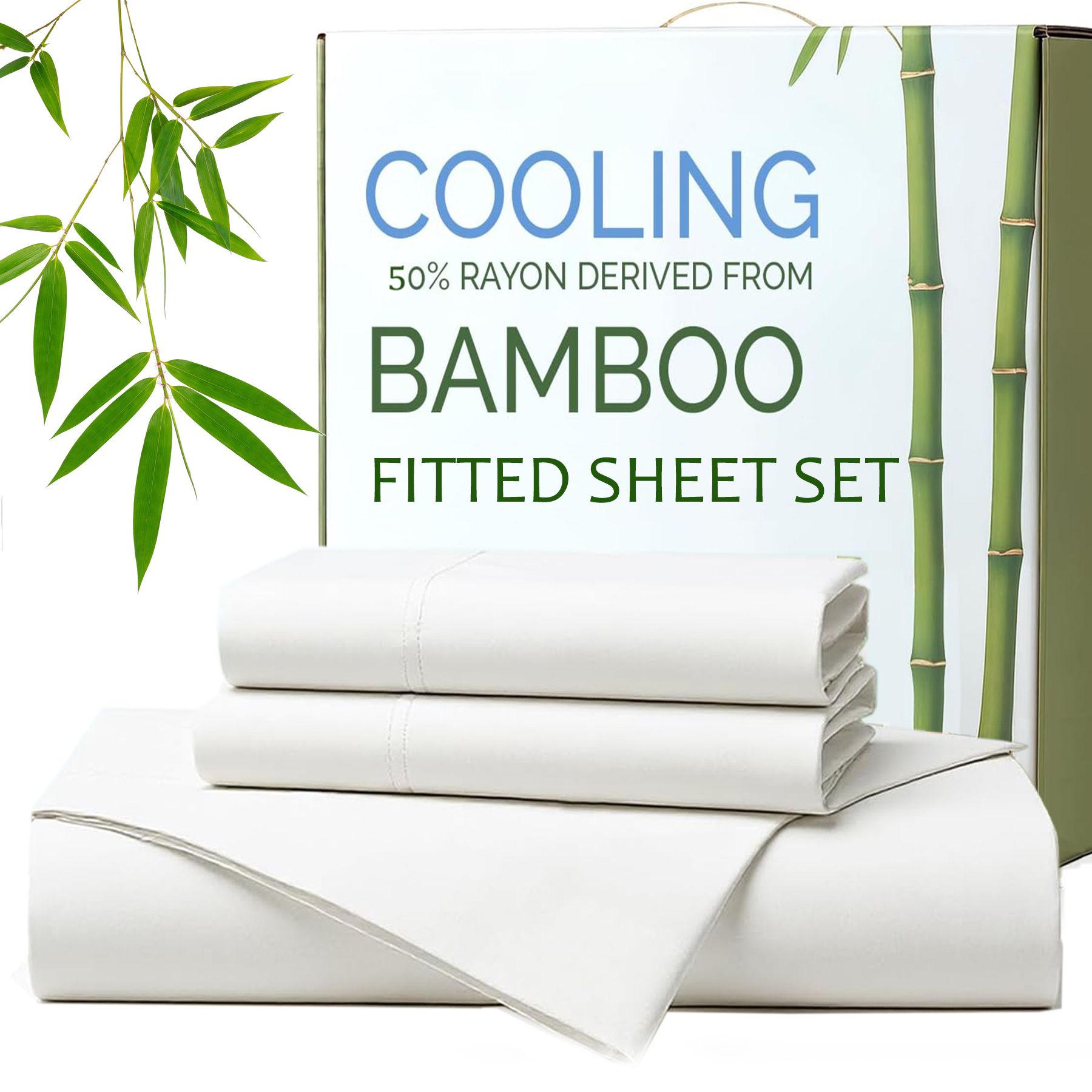 Hotel Breathable Bamboo Fitted Sheet & Pillowcase-3 Piece-Ultra Soft 2000TC Breathable Fitted Bed Sheets Set with 40 Centimetre Deep Pocket-Cooling Sheets for