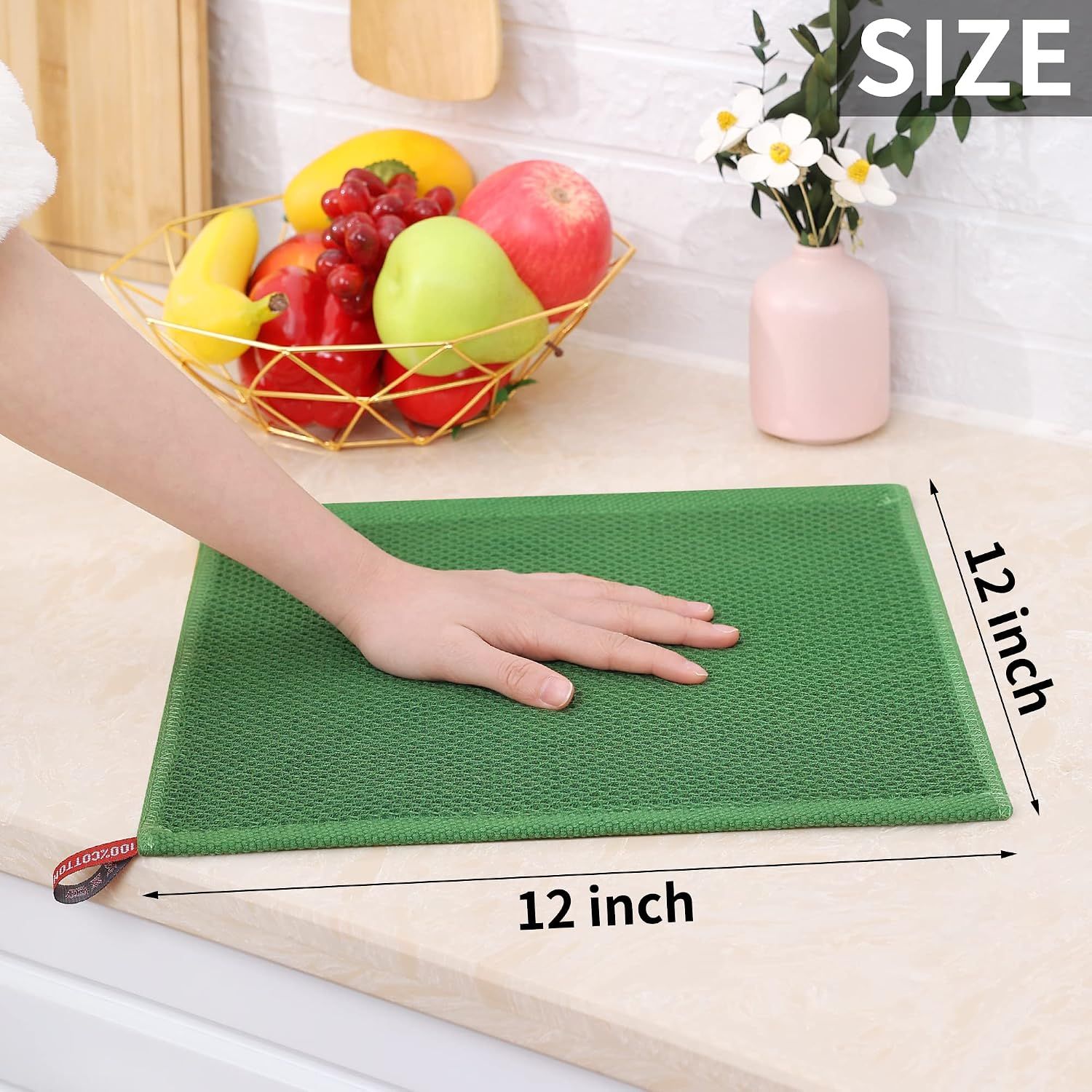 6 Piece Cotton Waffle Cloth Set Olive Green, 30 x 30 cm โ image 5