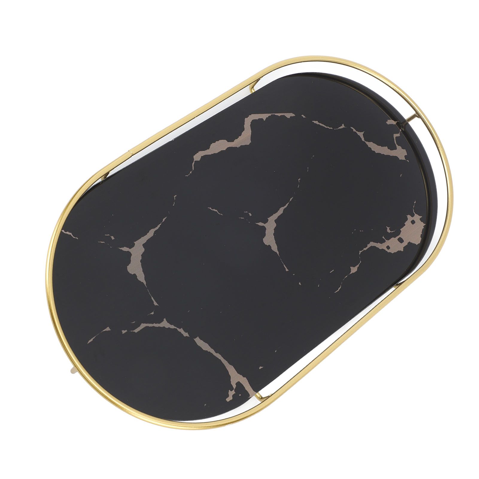 Bathroom Storage Tray Light Luxury Decorative Golden Texture Oval Bathroom Organiser Tray for Soap Towel Paper Napkins Jewellery Makeup Black Base โ image 3