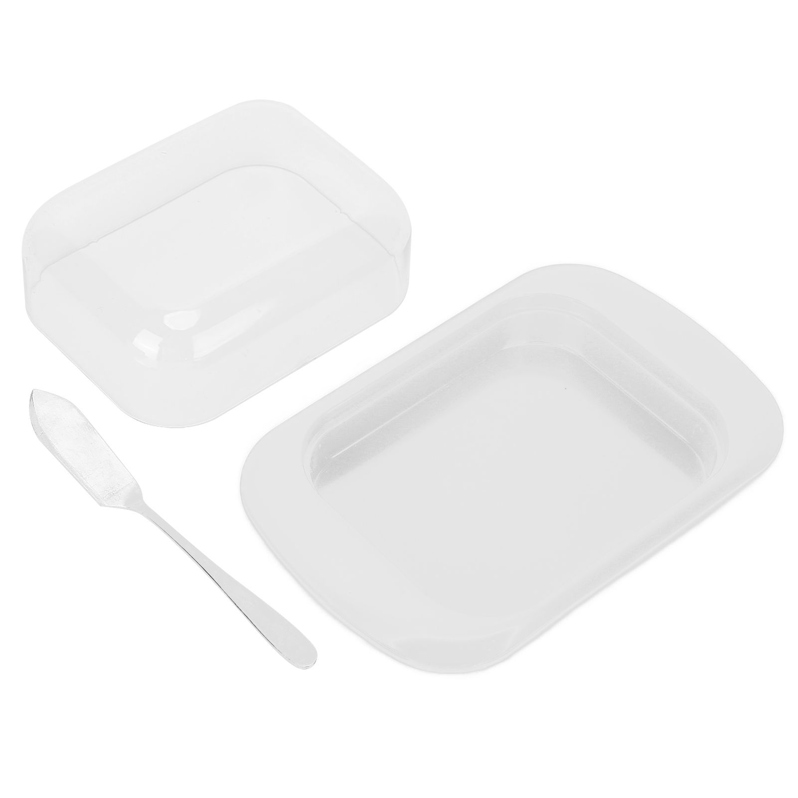Wide Rectangular Butter Container with Lid Knife Portable Small Cheese Dish Holder Tray for Home KitchenWhite — image 2