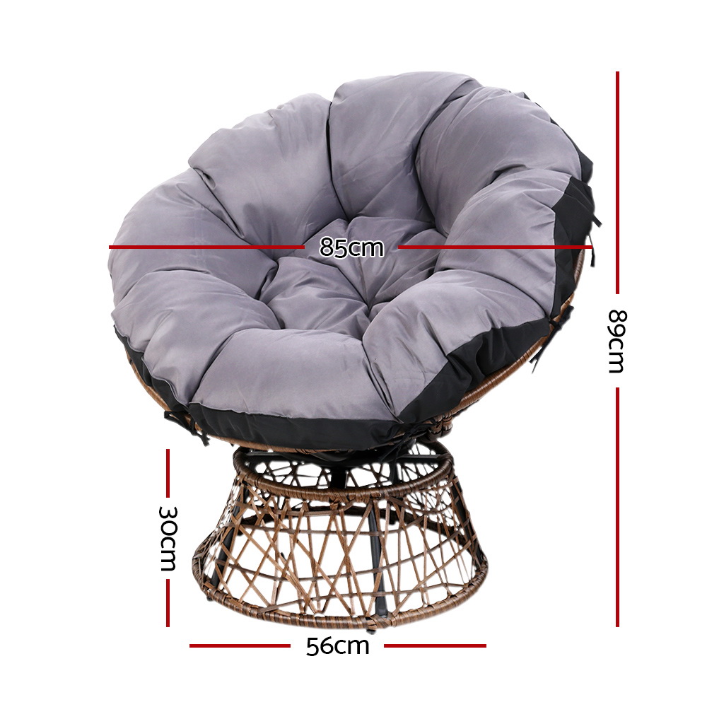 Gardeon Outdoor Lounge Setting Furniture Wicker Papasan Chairs Table Patio Brown โ image 2