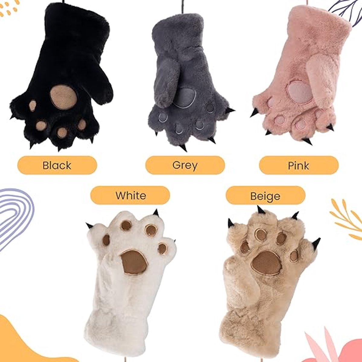 Gloves - 1 pair - Winter gloves - Cartoon gloves - Neckband - Children's gloves - Warm gloves - Plush gloves - One size(Gray) — image 3