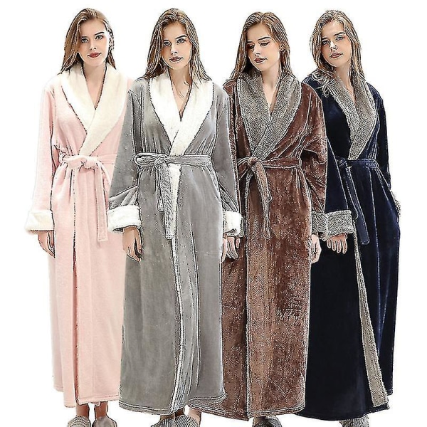 Women's Bathrobe Dressing Gown Bathrobe Warm Soft Fleece Long Coats Nightgown Coffee XL