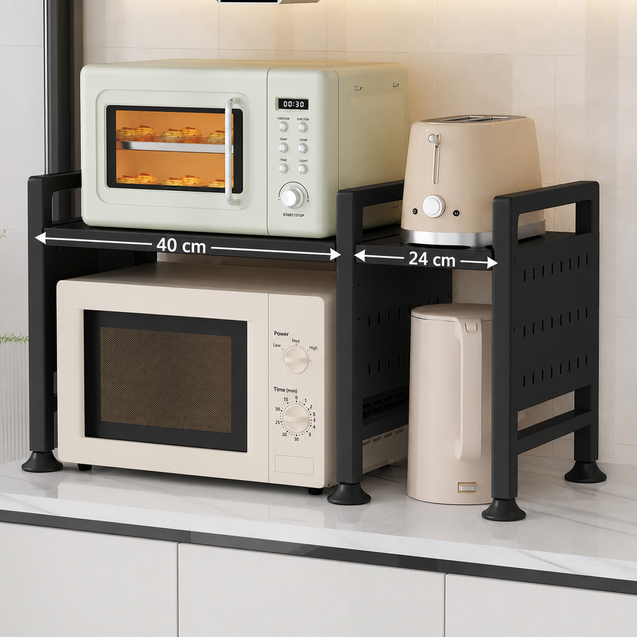 Multifunctional Microwave Shelf Storage Cutlery Tray Spice Holder Kitchen Rack Black โ image 3