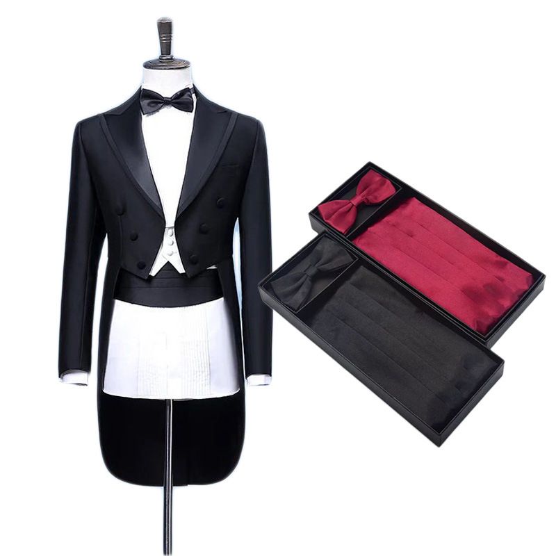 Mute Sauce Men Waistcoat Bow Tie Pocket Square Set Blue waist seal 80-100cm โ image 3