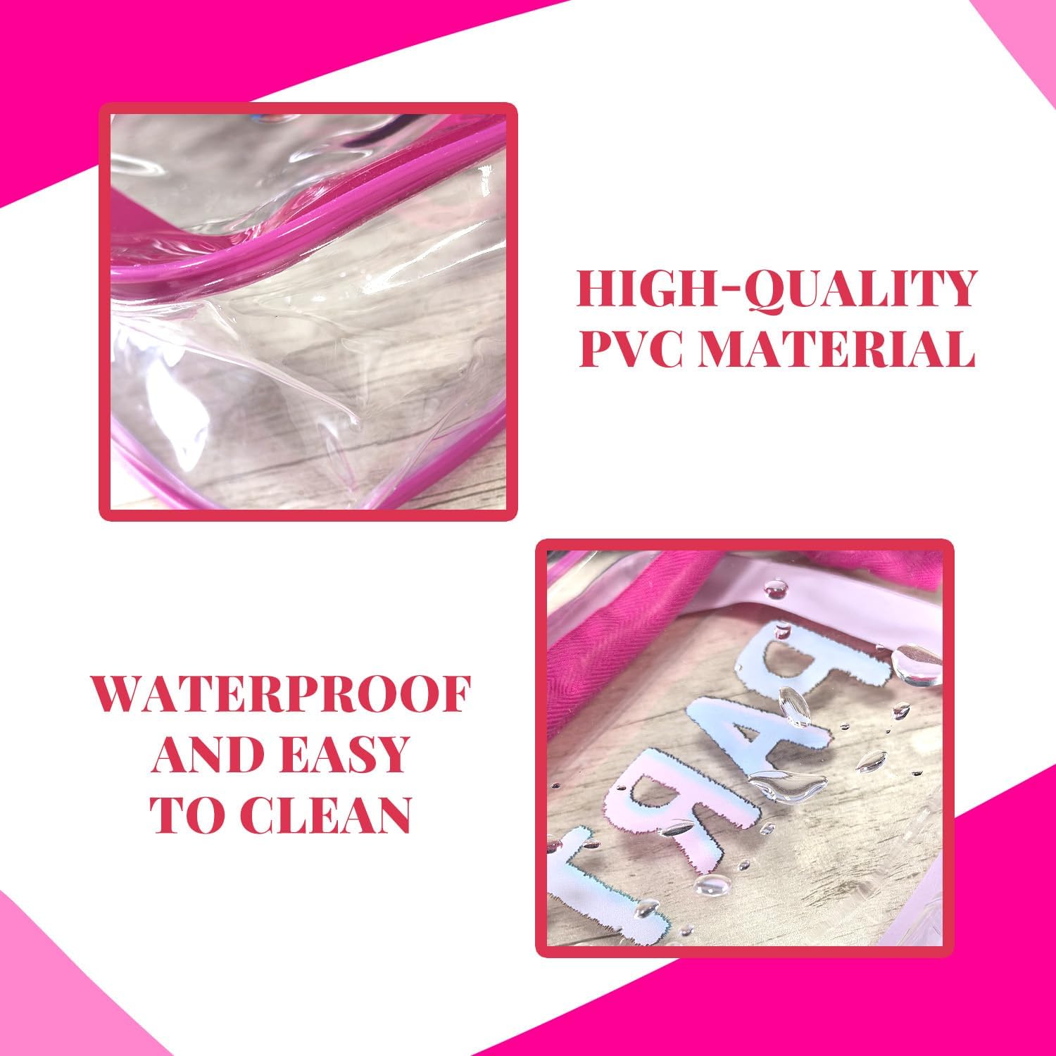 Clear Makeup Bag Travel Toiletry Organizer, Transparent PVC Cosmetic with Zipper, Waterproof Shower Organizer(Party Patterns Pink) — image 3