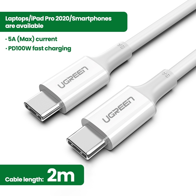UGREEN 60552 USB-C 2.0 to TYPE-C Male to Male Data Cable 5A 2M White โ image 2