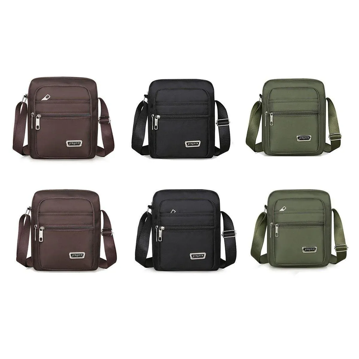 Mens Crossbody Shoulder Bag Travel Messenger Bag Casual Handbag for Boys and Men - Brown-4 zippers — image 3