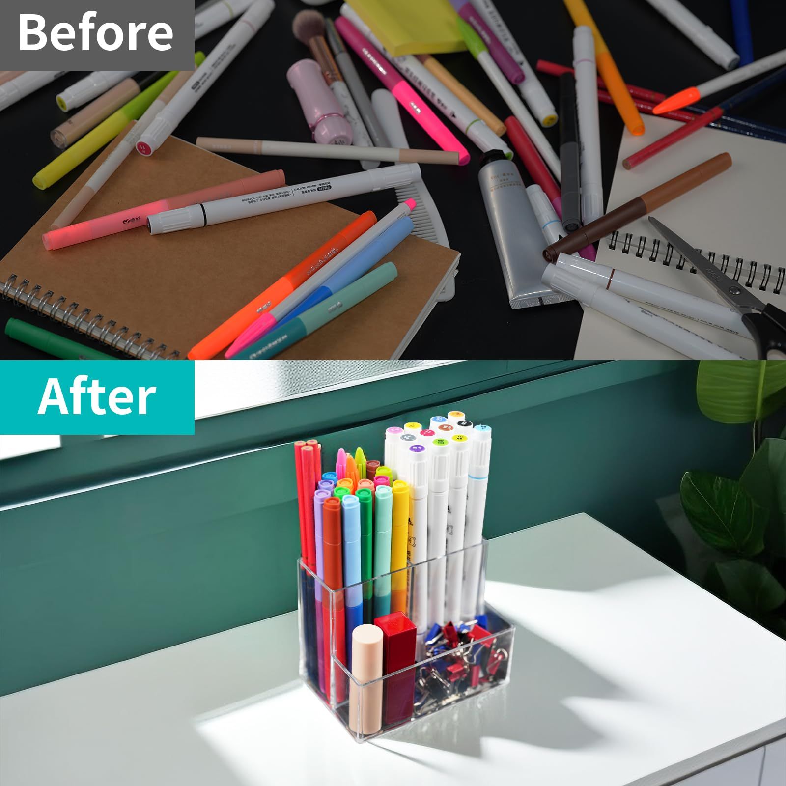 Desktop Clear Pen Holder with 3 Compartments, Acrylic Pencil Holders, Desk Organizers and Accessories โ image 4