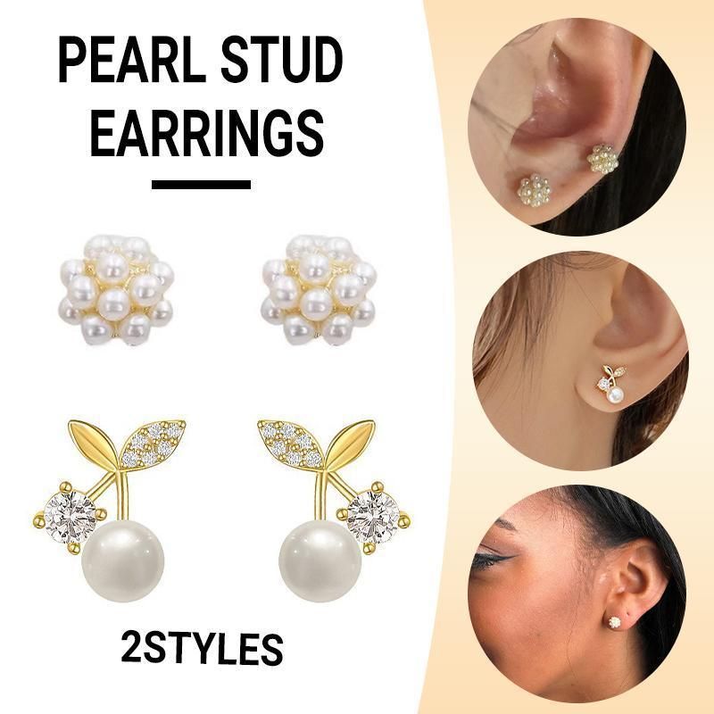 Fashion Pearl Wedding Earrings Zircon Cherry Stud Pearl Earrings for Women - Cherry — image 2