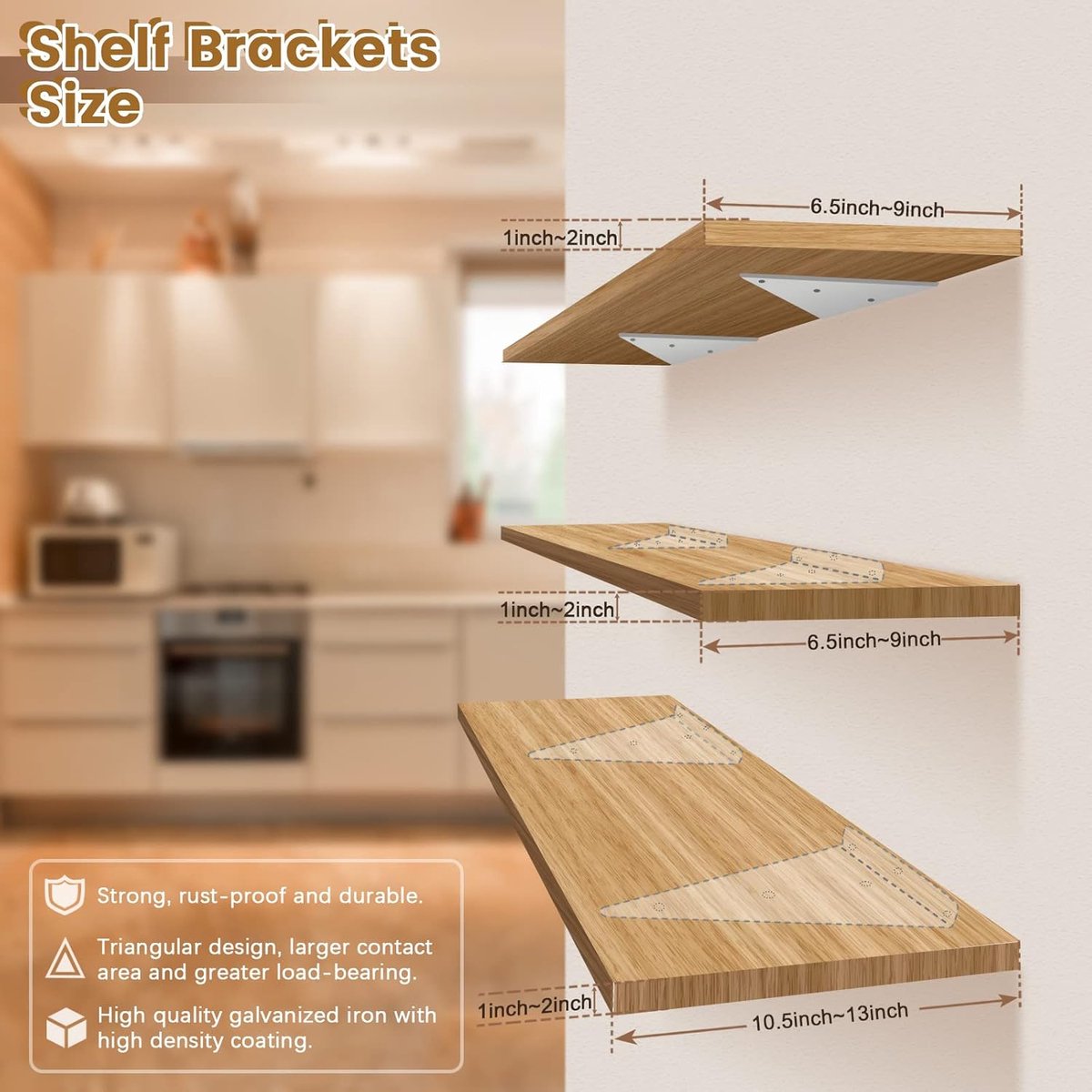 Shelf Brackets - 4 Pieces - Triangular Shelf Bracket - Wall Brackets - 80 × 100mm - Steel - Invisible - Triangular - Incl. Mounting Material - Floating Shelf — image 4