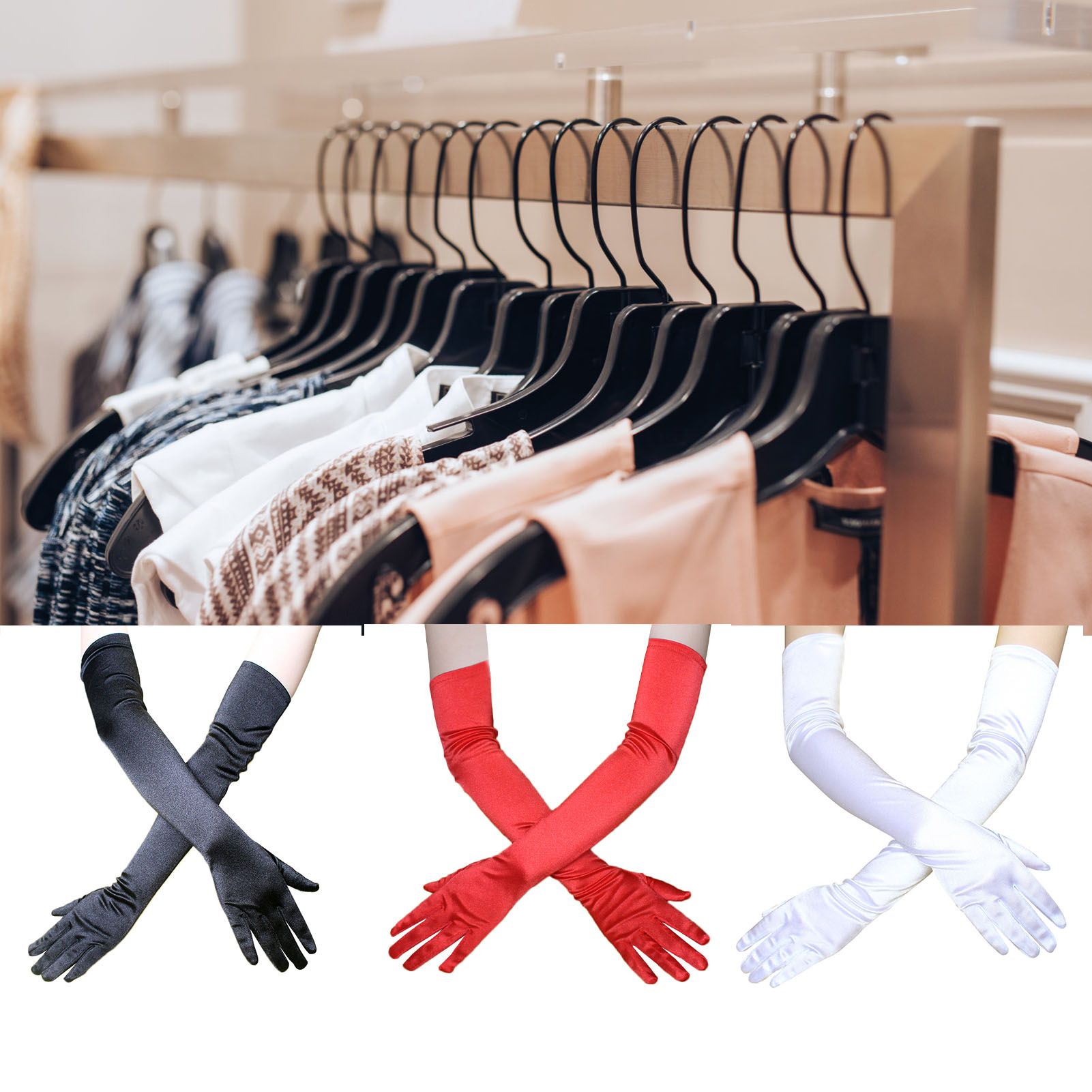 Long Satin Gloves Fashionable Stretch Long Evening Opera Satin Gloves for Wedding Performance Party — image 5
