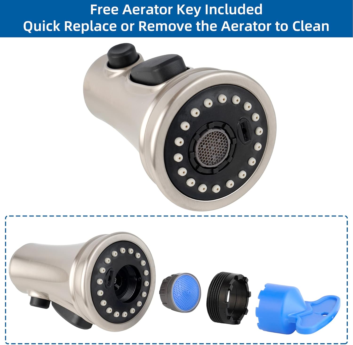 Kitchen Faucet Head Replacement, NSF/ANSI/CAN 61 & CUPC Certified, 3 Function Pull Down Faucet Spray Nozzle-15 Adapters Compatible with Moen, American — image 3