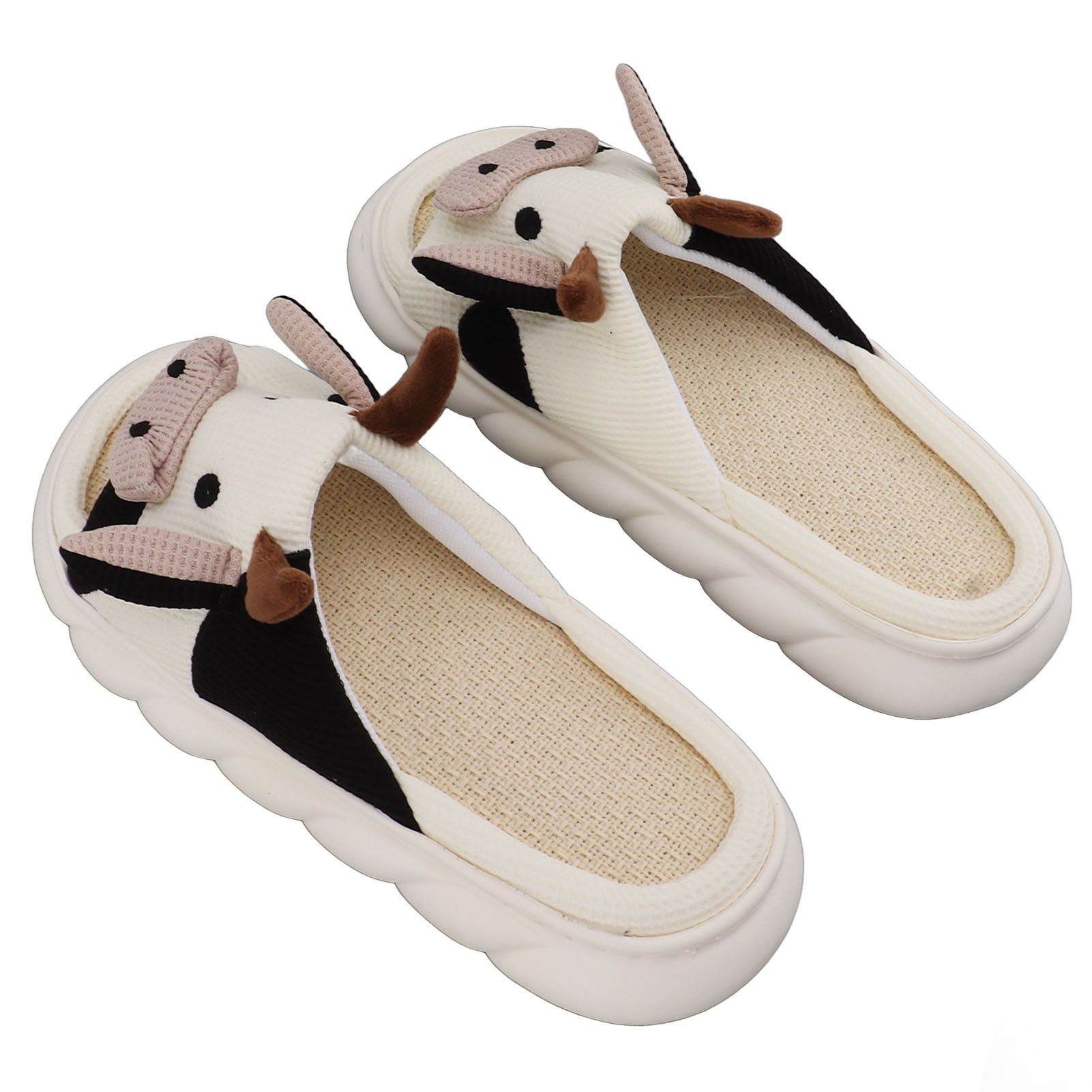 Linen Slippers Wear Resistant Comfortable Open Toe Indoor Slippers Sandals for 4 Season Cow Cartoon Pattern 42 43 Size โ image 2