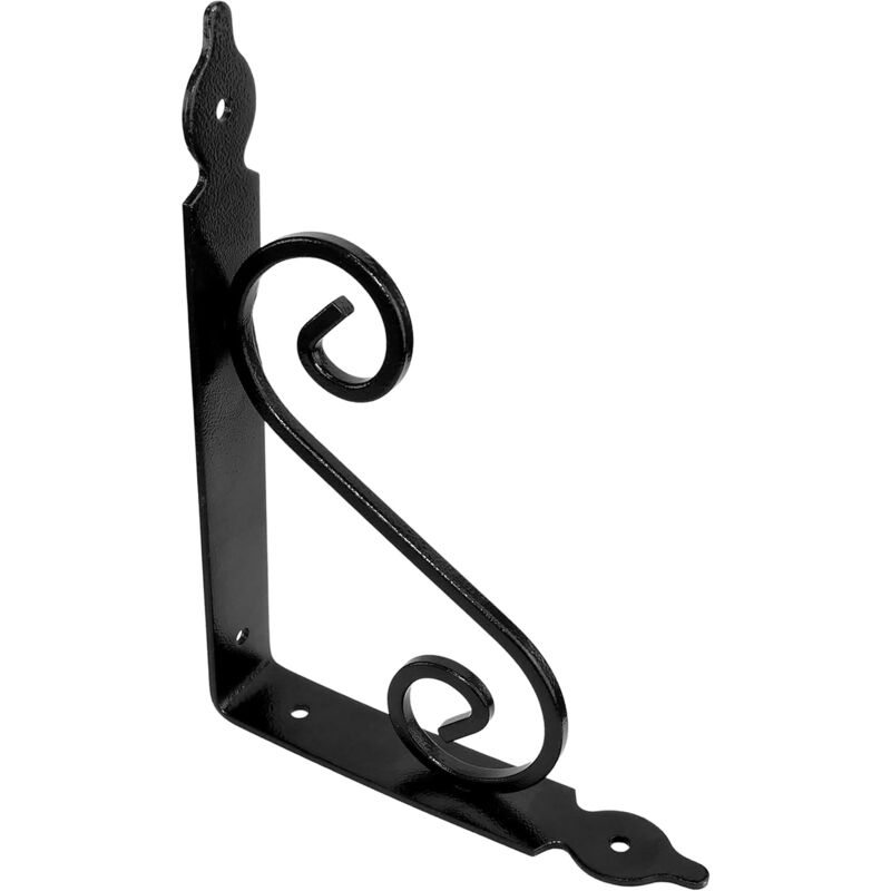 2 pcs Set Decorative Shelf Brackets 200X126X25 Mm - Color: Black - "Wrought Iron Effect" Reinforced Right-Angle — image 2