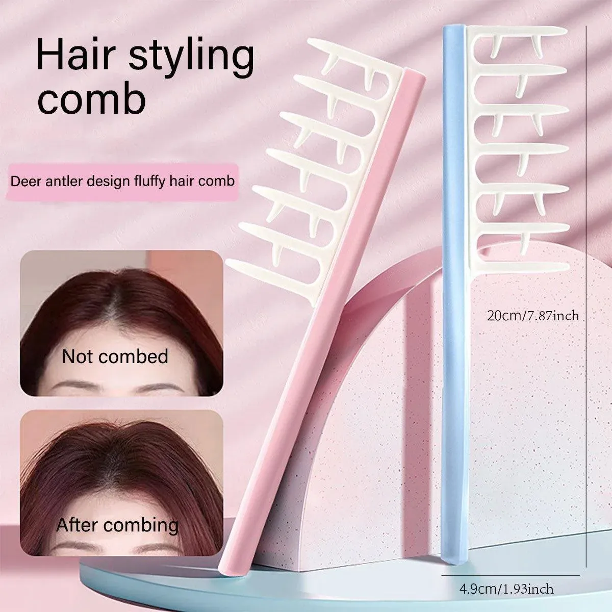 Hair Root Fluffy Comb Single Set Wide Tooth Massage Styling Comb for Volume - Pink โ image 2
