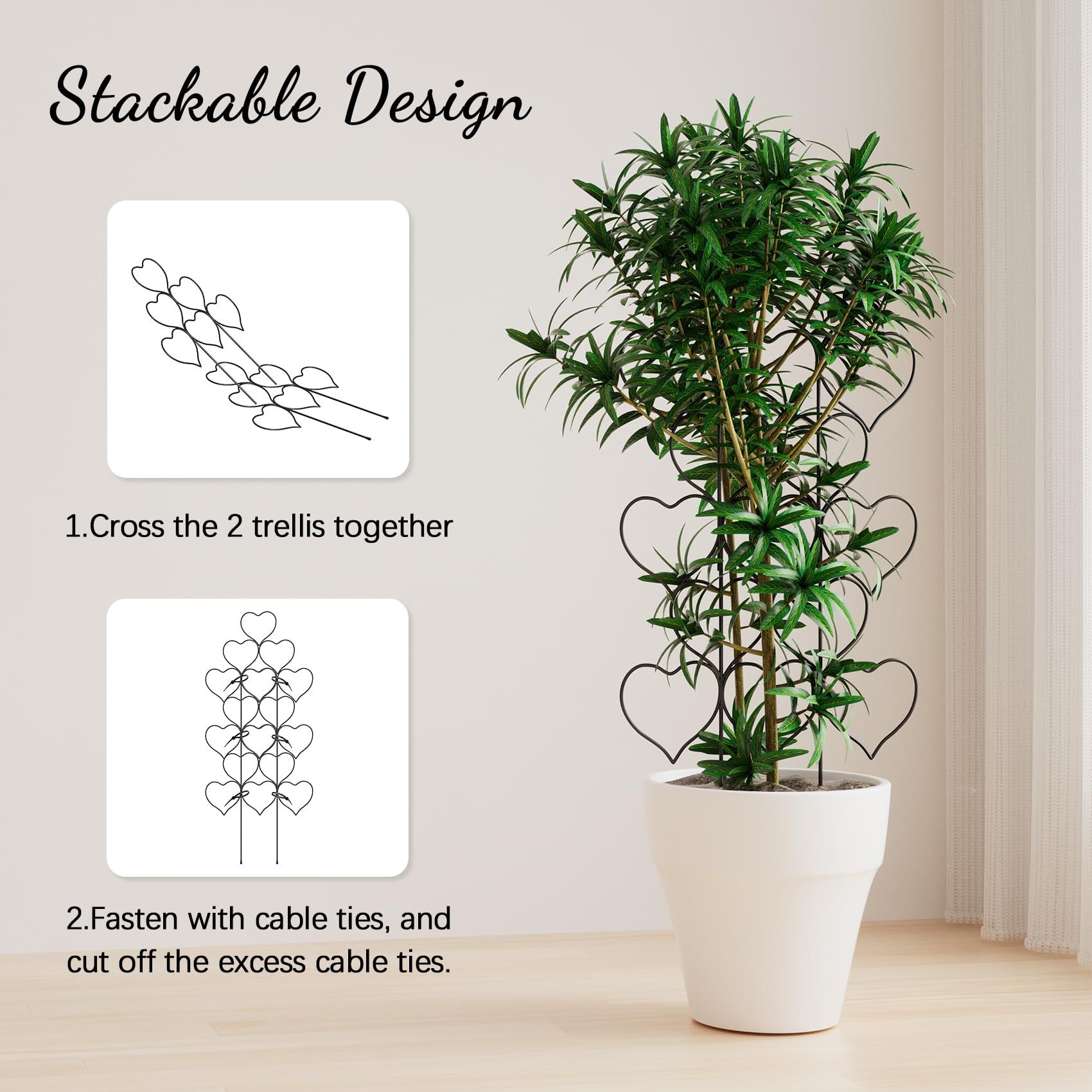 Indoor Plant Trellis for Climbing Plants, Stackable Garden Trellis for Potted Plants, Small House Plant Trellis 3 Pack — image 2