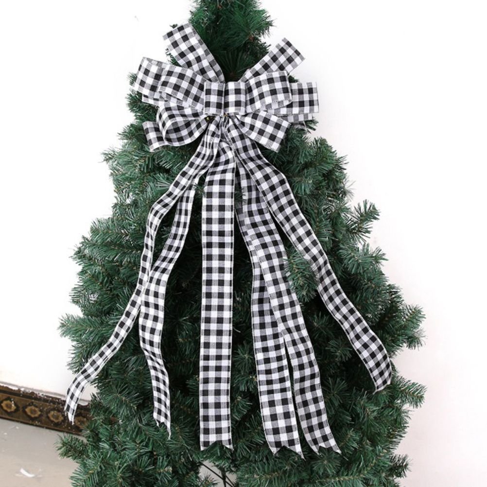 Christmas Decoration Linen Plaid Bowknot Decorate for Christmas Tree Home Scene Hanging Ornaments — image 5