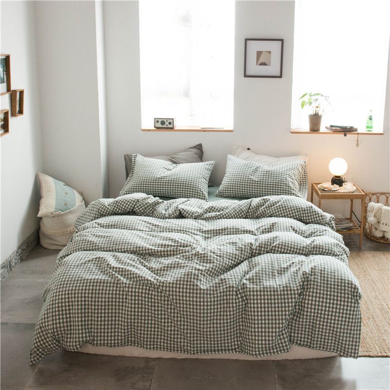 Cotton 4 Piece Set Modern Minimalist White Bed sheet kit_2.0m bed-enlarged quilt cover 220 × 240cm four-piece set