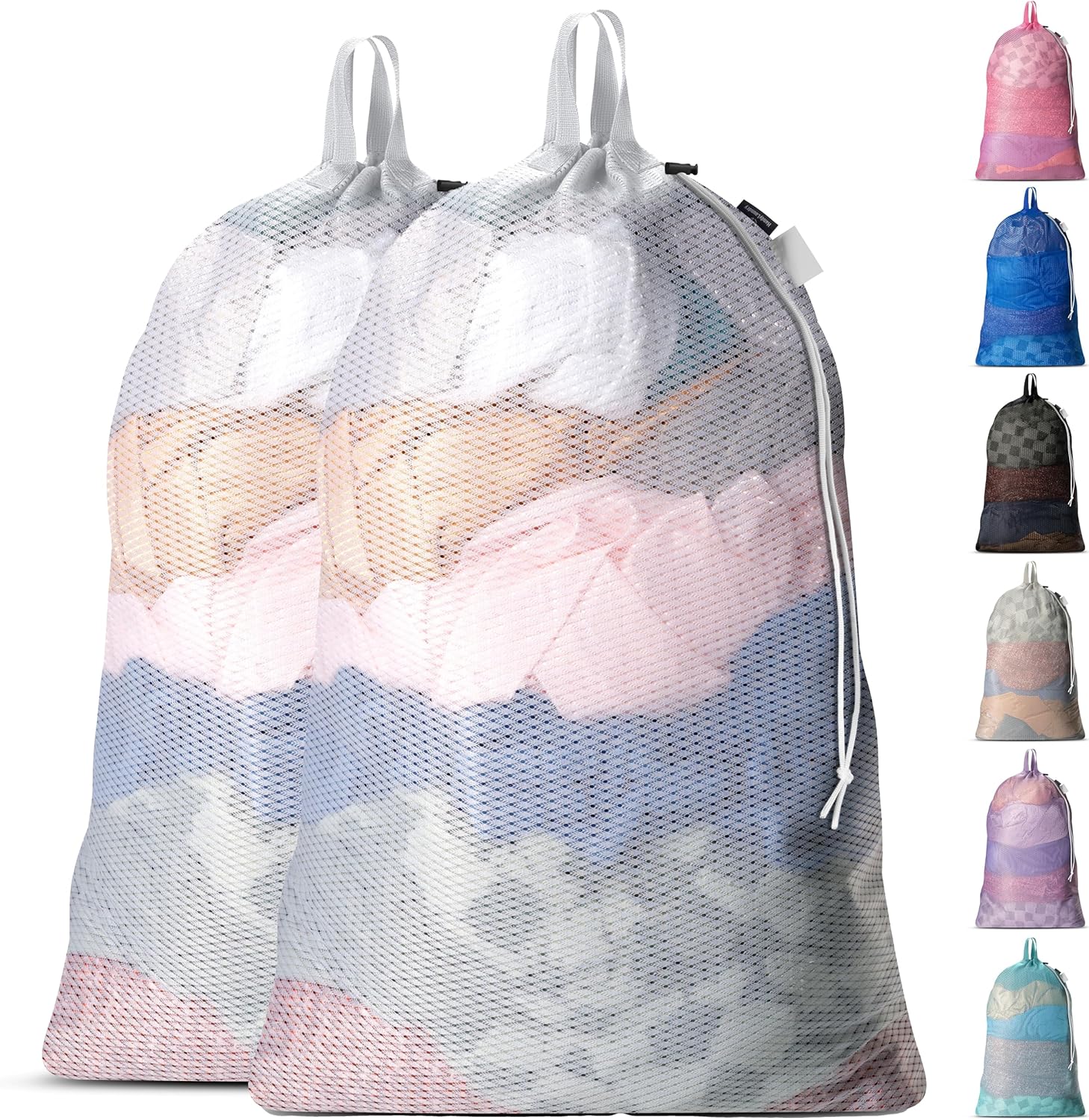 Large Mesh Laundry Bags - 2-Pack Heavy Duty with Handles & Drawstring - Machine Washable Net Laundry Sacks for College Dorm, Camp, Travel, Bedding & Clothes