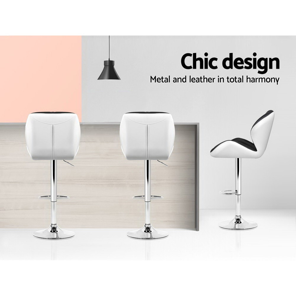 Artiss 2x Bar Stools Gas Lift Padded Leather Black & White — image 5