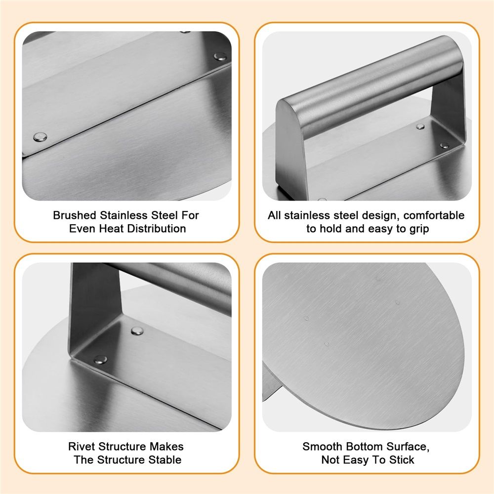 6.3” Burger Smasher | for Griddle Grill Pan Skillet | Weight Gain Flat Presser Smashburger Maker 304 Stainless Steel | Meat Bacon Sandwich Panini | Tool Kit — image 4