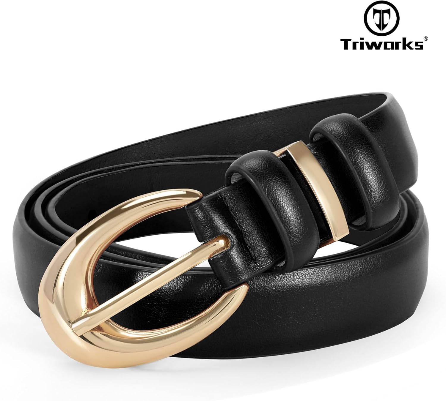 2 Pack Women Leather Belt for Jeans Pants Fashion Ladies Skinny Faux Leather Belt with Gold Buckle โ image 3