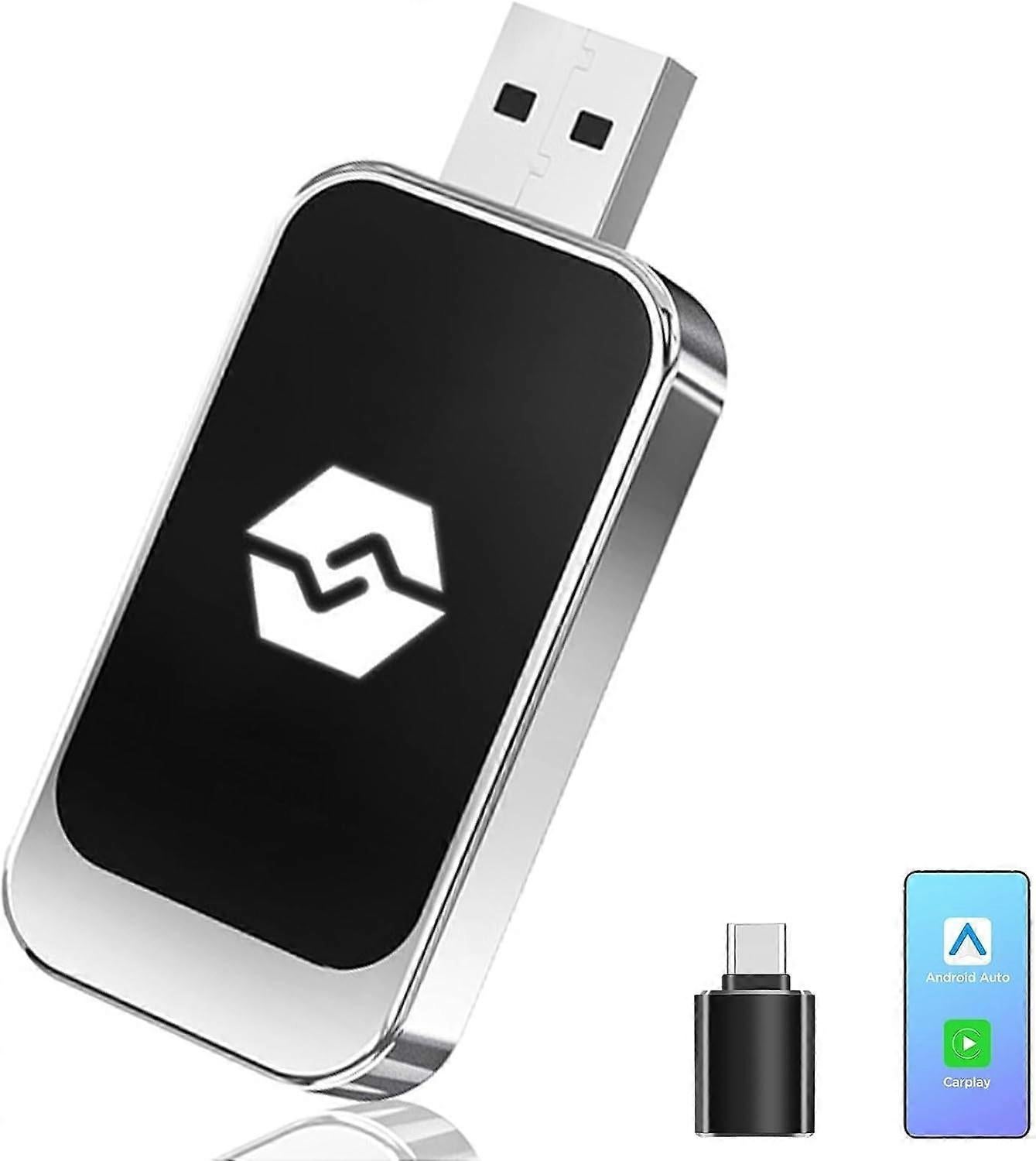 2-in-1 Wireless CarPlay Adapter for CarPlay & Android Auto, Plug & Play Dongle