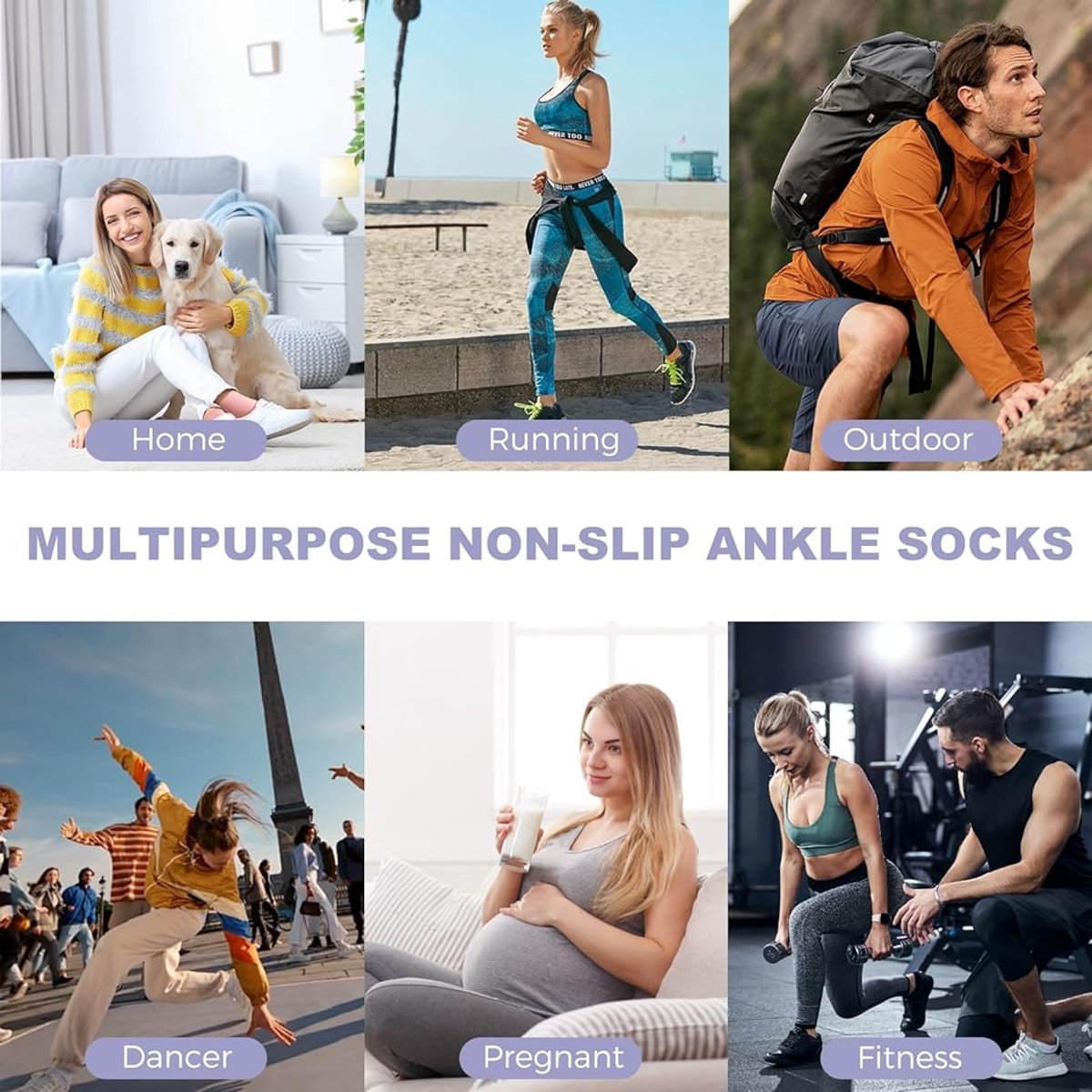 6 pairs - Socks - Yoga socks - Pilates socks for women - non-slip yoga socks - with grip - sports socks for women - Women's socks - black and white — image 3