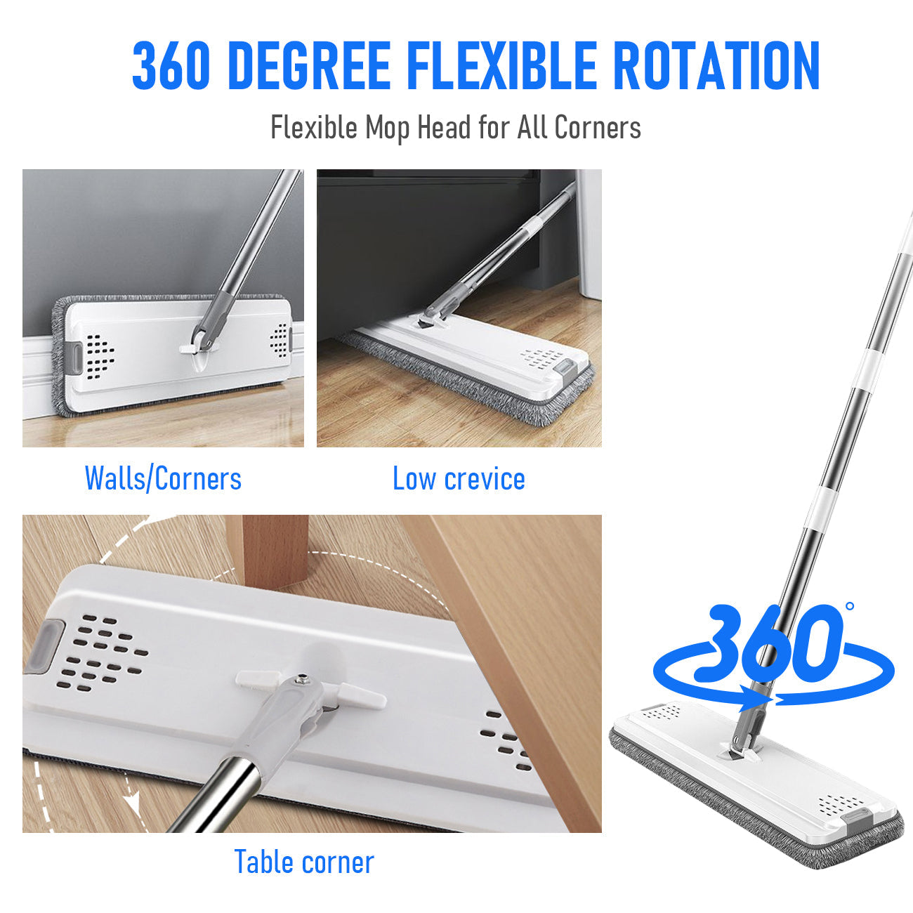 Flat D Set Mop and Bucket Wringer Set with Stainless-Steel Handle 10 Washable and Reusable Microfiber Pads for Hardwood Laminate Floors Tile โ image 3