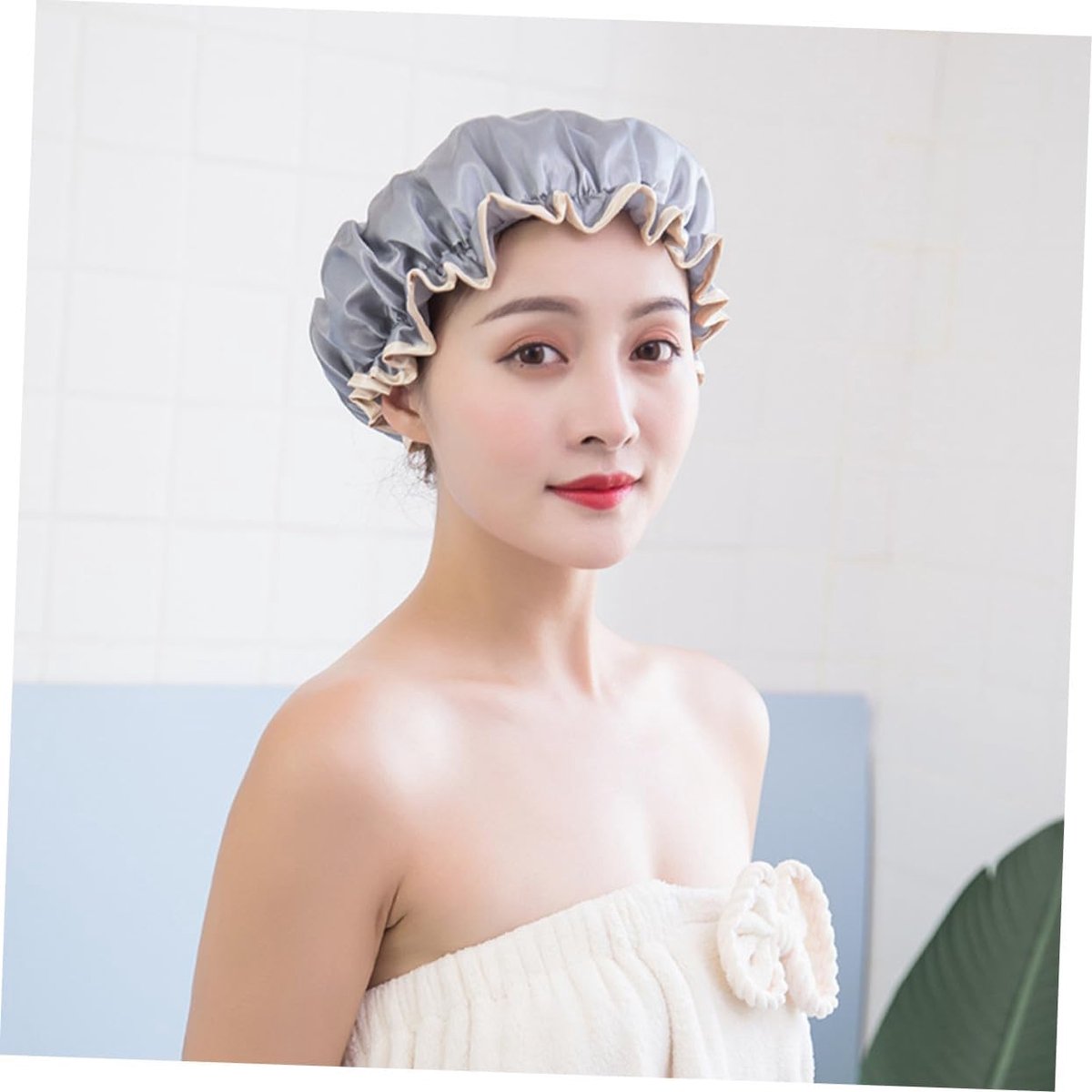 Four-Piece Double Layer Shower Cap Set - Hair Salon - Shower Cap Cover - Kitchen Cap - Pink - Gray - Brown - Light Pink - Women's Essential Bathroom Supplies — image 6