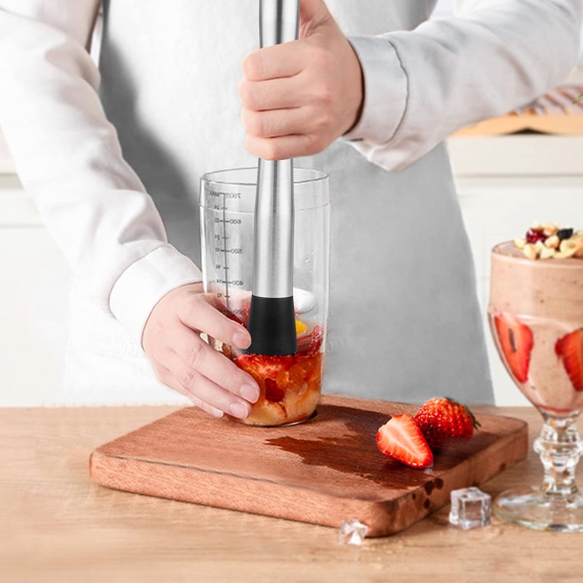 Cocktail Muddler & Stirrer - 25 cm 2-in-1 Bar Tool - Stainless Steel with Long Handle - For Mojitos and Fruit Drinks — image 2