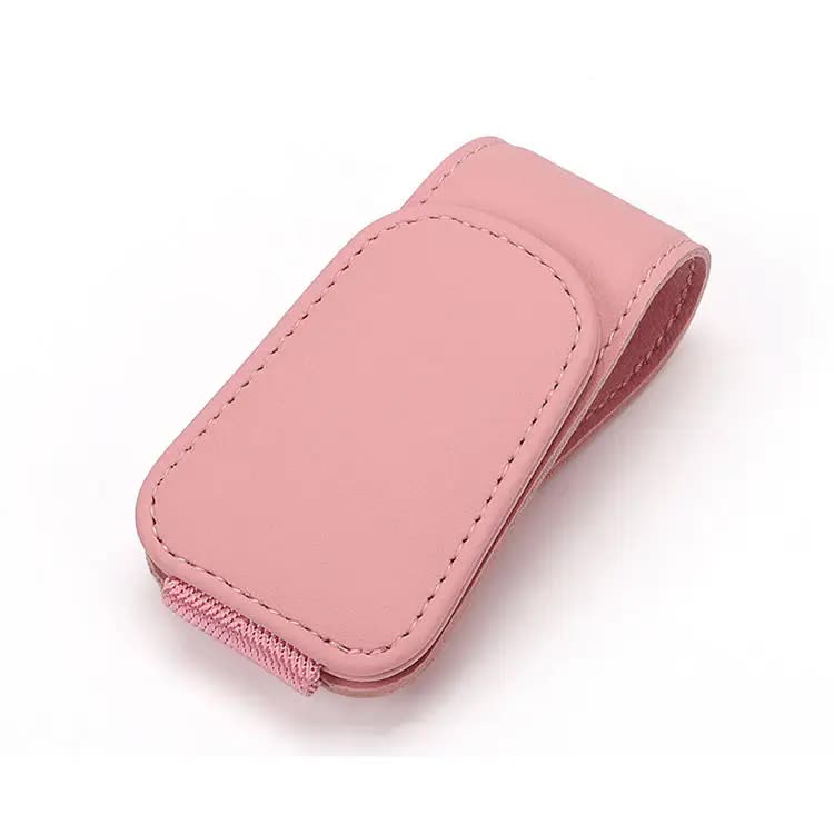 2 Pcs Pink PU Leather Car Visor Sunglasses Holder - Multi-Functional Clip for Glasses, Cards & Tickets, 9.5 × 4.5cm